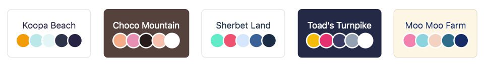 a row of buttons, showing the theme name and color swatches